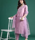Floral Embroidered Kurta with Trousers & Dupatta