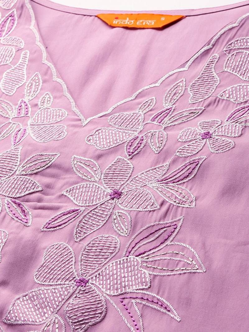 Floral Embroidered Kurta with Trousers & Dupatta