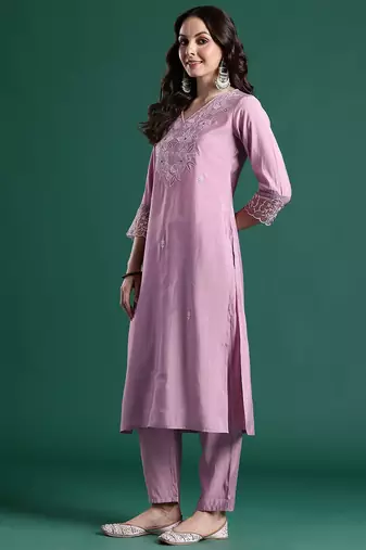 Floral Embroidered Kurta with Trousers & Dupatta