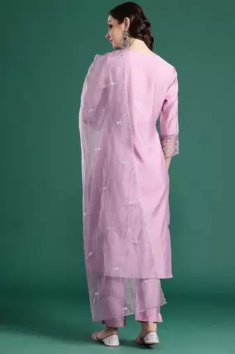 Floral Embroidered Kurta with Trousers & Dupatta
