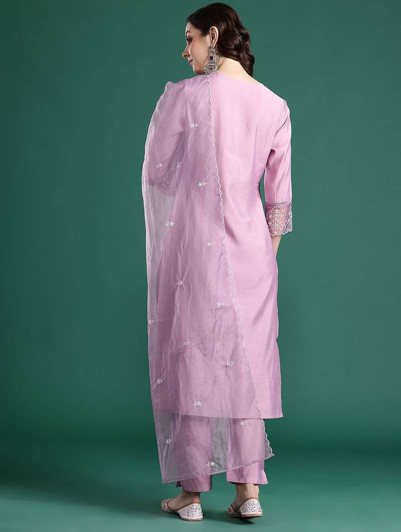 Floral Embroidered Kurta with Trousers & Dupatta