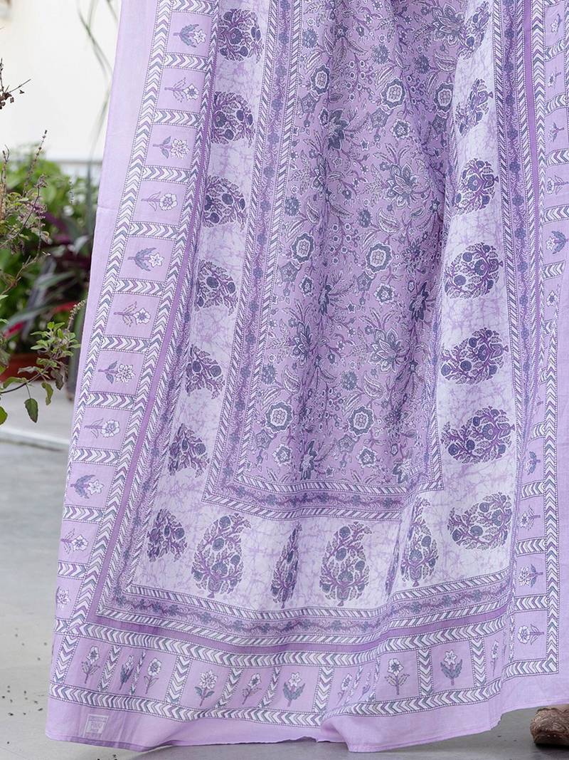 Floral Printed Panelled Square Neck Pure Cotton Kurta With Trousers & Dupatta