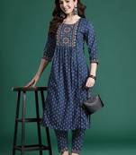 Ethnic Motifs Printed Panelled Beads & Stones Pure Cotton Kurta with Trousers