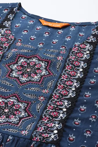 Ethnic Motifs Printed Panelled Beads & Stones Pure Cotton Kurta with Trousers