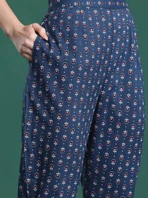 Ethnic Motifs Printed Panelled Beads & Stones Pure Cotton Kurta with Trousers 3