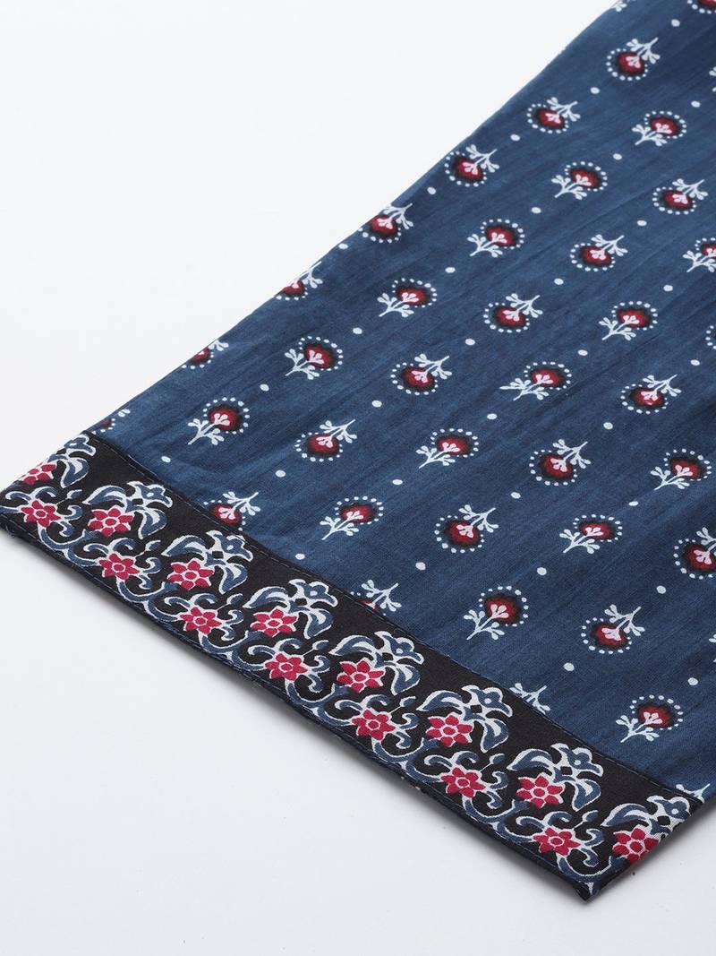 Ethnic Motifs Printed Panelled Beads & Stones Pure Cotton Kurta with Trousers