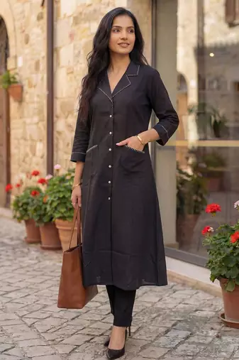 Women Regular Thread Work Pure Cotton Kurta with Palazzos