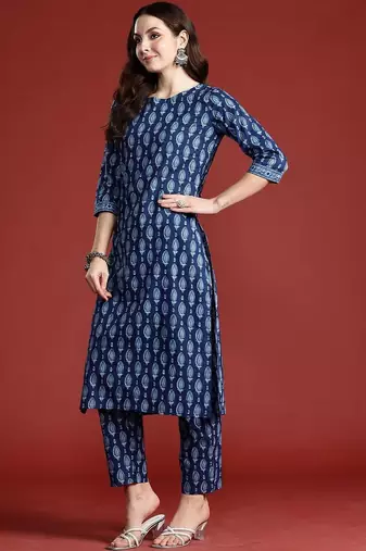 Women Ethnic Motifs Printed Regular Pure Cotton Kurta with Trousers