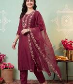 Women Ethnic Motifs Embroidered Regular Thread Work Kurta with Trousers & With Dupatta