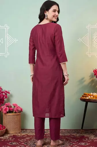 Women Ethnic Motifs Embroidered Regular Thread Work Kurta with Trousers & With Dupatta
