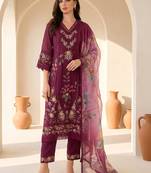 Women Floral Embroidered Regular Thread Work Pure Silk Kurta with Trousers & With Dupatta
