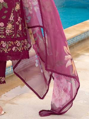 Women Floral Embroidered Regular Thread Work Pure Silk Kurta with Trousers & With Dupatta 5