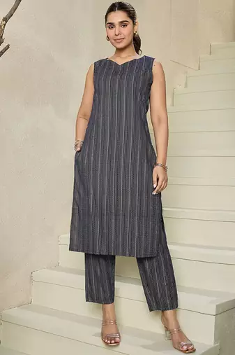 Striped Regular Pure Cotton Kurta With Trousers