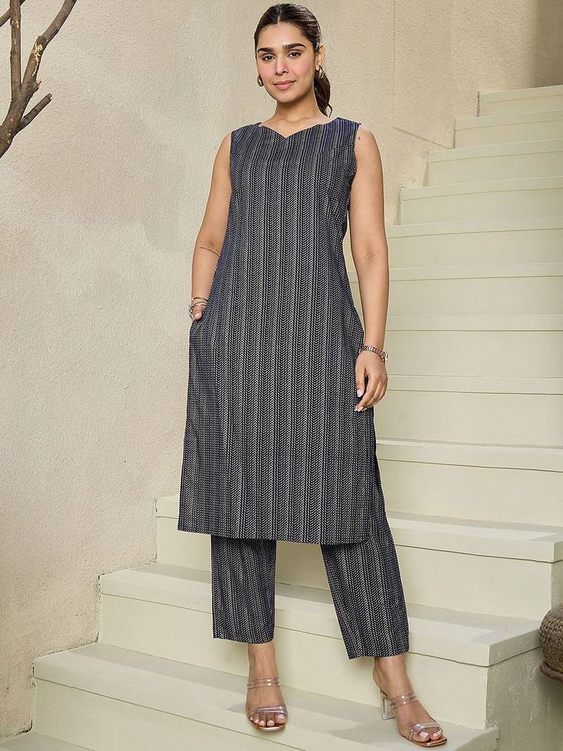 Striped Regular Pure Cotton Kurta With Trousers