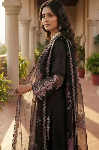 Women Floral Embroidered Regular Thread Work Kurta with Trousers & With Dupatta
