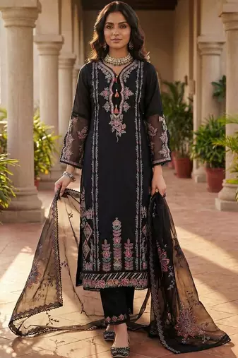 Women Floral Embroidered Regular Thread Work Kurta with Trousers & With Dupatta