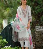 Floral Yoke Design Notch Neck Thread Work A-Line Kurta & Dupatta with Trousers