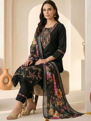 Women Ethnic Motifs Embroidered Regular Thread Work Pure Cotton Kurta with Trousers & With Dupatta 1