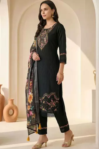 Women Ethnic Motifs Embroidered Regular Thread Work Pure Cotton Kurta with Trousers & With Dupatta