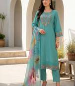 Women Floral Embroidered Regular Thread Work Kurta with Trousers & With Dupatta