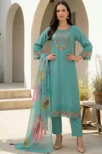 Women Floral Embroidered Regular Thread Work Kurta with Trousers & With Dupatta