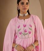 Women Floral Embroidered Panelled Thread Work Pure Cotton Kurta with Trousers & With Dupatta