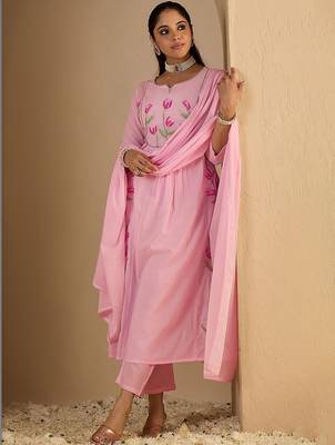 Women Floral Embroidered Panelled Thread Work Pure Cotton Kurta with Trousers & With Dupatta 5