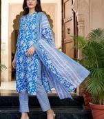 Women Floral Printed Regular Pure Cotton Kurta with Trousers & With Dupatta