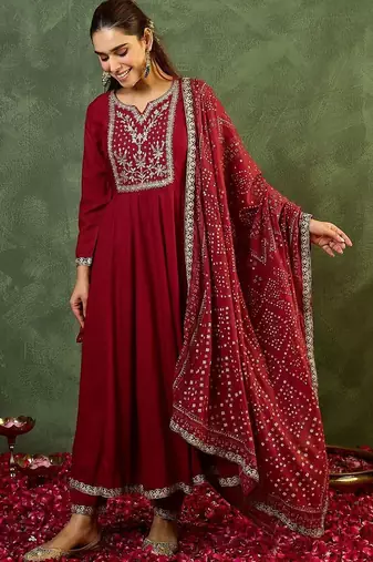Women Ethnic Motifs Embroidered Panelled Thread Work Kurta with Trousers & With Dupatta