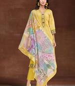 Women Ethnic Motifs Printed Regular Thread Work Linen Kurta with Trousers & With Dupatta