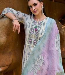 Floral Printed Regular Thread Work Pure Cotton Kurta with Trousers & With Dupatta