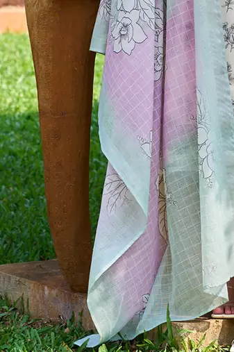 Floral Printed Regular Thread Work Pure Cotton Kurta with Trousers & With Dupatta