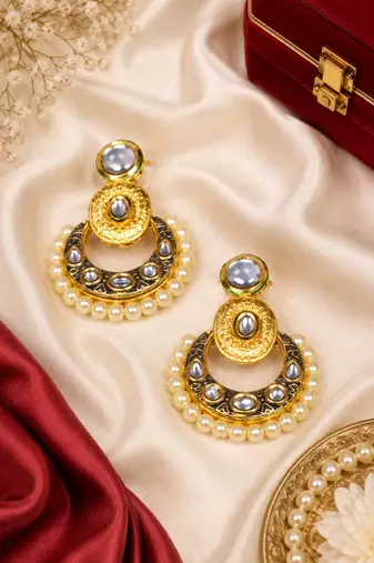 Meenakari Kundan Pearl Chandbali