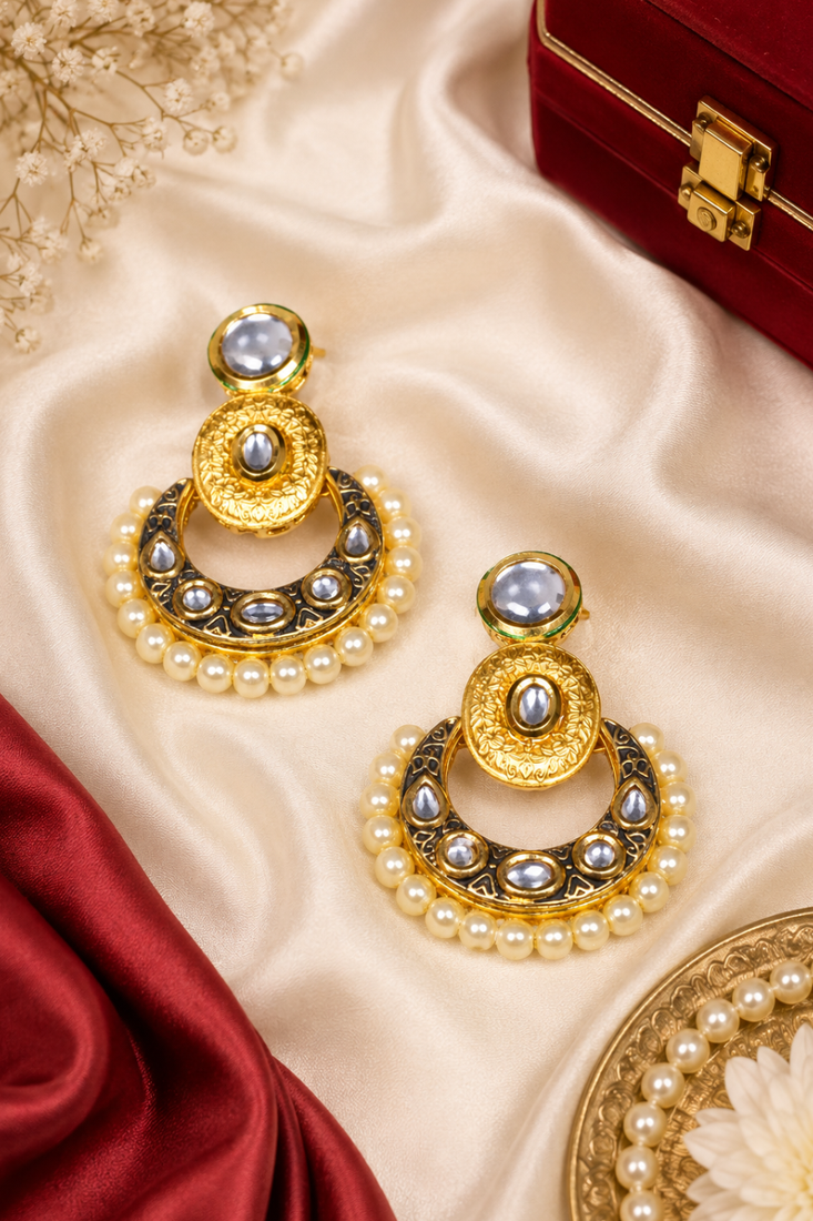 Meenakari Kundan Pearl Chandbali