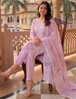Women Ethnic Motifs Embroidered Regular Thread Work Kurta with Trousers & With Dupatta 1