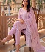 Women Ethnic Motifs Embroidered Regular Thread Work Kurta with Trousers & With Dupatta