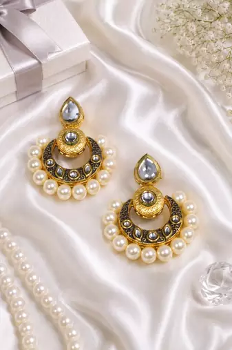Teardrop kundan meenakari chandbali