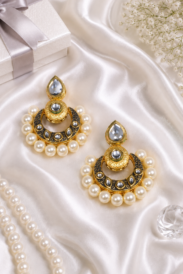 Teardrop kundan meenakari chandbali