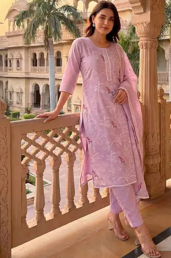 Women Ethnic Motifs Embroidered Regular Thread Work Kurta with Trousers & With Dupatta