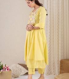 Women Floral Embroidered Empire Mirror Work Pure Cotton Kurta with Trousers & With Dupatta