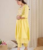 Women Floral Embroidered Empire Mirror Work Pure Cotton Kurta with Trousers & With Dupatta