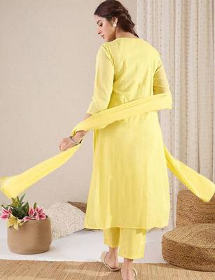 Women Floral Embroidered Empire Mirror Work Pure Cotton Kurta with Trousers & With Dupatta 6