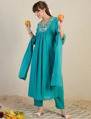 Women Floral Embroidered Panelled Beads and Stones Pure Cotton Kurta with Trousers & With Dupatta 3