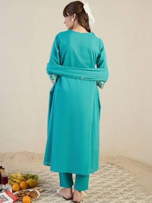 Women Floral Embroidered Panelled Beads and Stones Pure Cotton Kurta with Trousers & With Dupatta 7