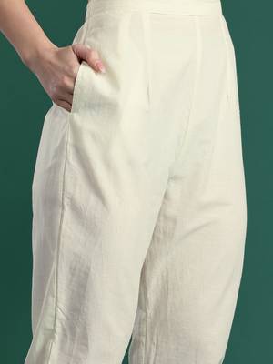 Floral Embroidered Pure Cotton Kurta with Trousers & Dupatta 4