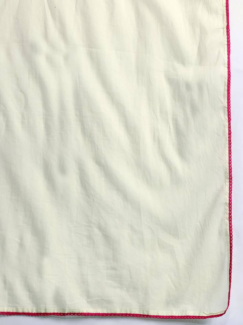 Floral Embroidered Pure Cotton Kurta with Trousers & Dupatta