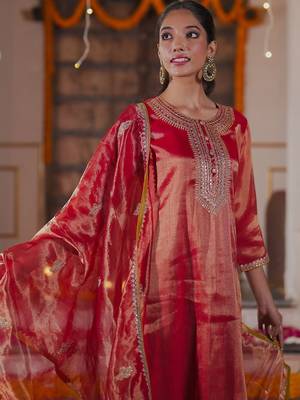Women Ethnic Motifs Embroidered Sequinned Liva Kurta with Trousers & With Dupatta 1