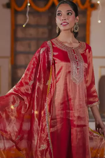 Women Ethnic Motifs Embroidered Sequinned Liva Kurta with Trousers & With Dupatta