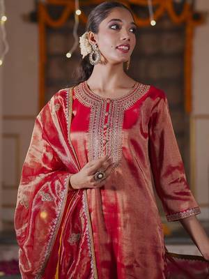 Women Ethnic Motifs Embroidered Sequinned Liva Kurta with Trousers & With Dupatta 3