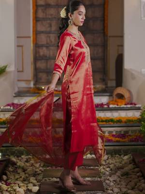 Women Ethnic Motifs Embroidered Sequinned Liva Kurta with Trousers & With Dupatta 4